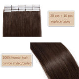 40PCS Tape In Human Hair Extensions Double Side Tape Seamless Skin Weft Invisible Hair Extensions Hightlight Balayage Natural Silk Straight For Women (22'',100g/40pcs,#4 Medium Brown)