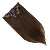 Full Shine Human Hair Clip In Extensions 18 Inch 7 Pcs Full Head Clip on Hair Extensions Human Hair Color 4 Medium Brown Clip In Hair 100 Gram Real Hair Extensions Clip Ins