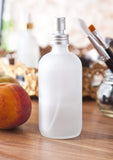 8 oz Frosted Clear Glass Boston Round Bottle with Metal Aluminum Fine Mist Sprayer (2 Pack) + Labels