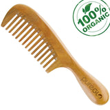 pureGLO Green Sandalwood Hair Comb | No Static Detangling Natural Aroma Handmade Wooden Comb | Wide Tooth Comb