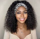 Deep Curly Human Hair Wig Glueless None Lace Front Wigs Headband Human Hair Wigs for Black Women 9A Brizilian Virgin Hair Machine Made Headband Human Hair Wig (14 Inch, Natural Color)