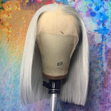 Lace Front Human Hair Bob Wigs T Part Short Straight With Baby Hair 180% Density 13x4x1 Lace Frontal Glueless Grey Straight Wig for Black Women Pre Plucked(8 inches)