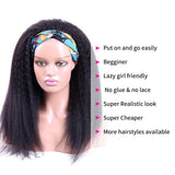Piaoran Headband Human Hair Wigs Kinky Straight Brazilian Virgin Hair Headband Wigs Yaki Straight Machine Made Human Hair Wigs None Lace Front Wigs For Black Women 22inch