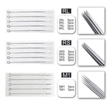 Tattoo Needles & Tips Set, ATOMUS 50pcs Disposable Mixed Tattoo Needles + 50pcs Assorted Sterilized Tattoo Needles Tips, 5pcs of each-3rl 5rl 7rl 9rl 3rs 5rs 7rs 9rs 5m1 7m1 3RT 5RT 7RT 9RT 3DT 5DT