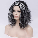 BUFASHION 14" Women Short Wavy Curly Wig For Cosplay Halloween Synthetic Wigs Ombre Green Bob Wigs For Women (Black with White)