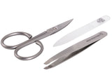 3 Swords Germany - brand quality 3 piece stainless steel INOX manicure pedicure grooming kit set for professional finger & toe nail care scissors file tweezers genuine leather case in gift box (03874)