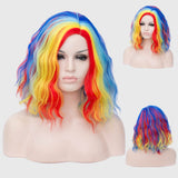 Short Bob Wigs for Women Wavy Curly Hair Wigs Side Part Heat Resistant 14inch Wavy Bob Wigs for Daily Cosplay Party Nightclub Costume