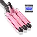 3 Barrel Curling Iron Hair Wand Temperature Adjustable with LCD Temp Display- 1 Inch Ceramic Tourmaline Hair Cr-imper Portable Hair Waver Fast Heating (Pink) (LCD Display)