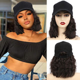 CHRSHN Hat Wig Short Wave Baseball Cap Wig with Curly Hair Extensions Synthetic Wave Wig Hat for Women Adjustable Brown Black Baseball Hat