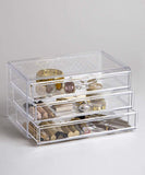 3 Drawer Acrylic Jewelry and Clear Cosmetic Makeup Organizer Home Use Space-saving Rectangular Compartments Layer Drawers Plastic Makeup Case Makeup Stand