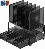 SimpleHouseware Mesh Desk Organizer with Sliding Drawer, Double Tray and 5 Upright