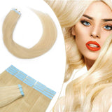 18 Inch Tape in Hair Extensions Remy Human Hair 30g 20pcs #613 Bleach Blonde Straight Hair Seamless Skin Weft Glue in Human Hairpieces with Double Sided Tape