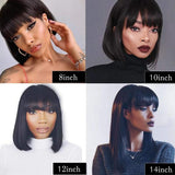 Ugrace Hair Short Straight Bob Wig with Bangs Brazilian Straight Human Hair Wigs with Bangs 150% Density Machine Made 2x5 Bob Wigs for Black Women (14 inch, 2x5 bob wig with bangs black)