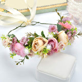 Boho Flower Crown Adjustable Flower Headband Hair Wreath Floral Headpiece Halo with Ribbon Wedding Party Festival Photos Pink by Vivivalue