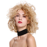 Sallcks Short Curly Blonde Wig for Women Shaggy Natural Synthetic Cosplay Costume Wigs with Wig Cap