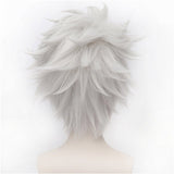 Flovex Silver White Short Layered Cosplay Wigs Unisex Costume Party Daily Hair