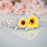 Aukmla Bride Wedding Hair Vine Sunflower Hair Accessories Crystal Hair Piece Decorative for Women and Girls (Silver)