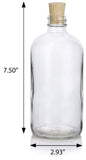 16 oz Clear Glass Boston Round Bottle with Cork Stopper Closure (2 Pack) + Funnel
