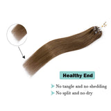 SEGO Micro Ring Loop Hair Extensions Human Hair Micro Beads Links Remy Hair Extension Cold Fusion Nano Ring Tipped Silky Straight Real Hair Extension 100 Strands 50g 22inch 06# Light brown