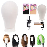 Wig Canvas Block Head Mannequin Canva Head for Wigs Making Head Wig Display Styling Head with Stand Canvas Mannique Head Block Wig Making Canvas Block Head with Mount Hole for Wigs and Mesh Cap