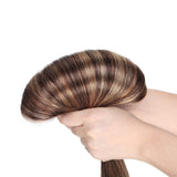 Clip in 100% Remy Human Hair Extensions Double Weft Highlight Highlighted Grade 7A Quality Full Head Thick Short Straight 8pcs 18clips 10" / 10 inch 110g #4P27 Medium Brown mix Dark Blonde Balayage