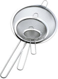 Zesproka ZP129 Set of 3 Stainless Steel Fine Mesh Strainers for Kitchen, 3.26", 5.78", 7.75", Silver