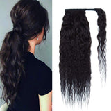 SEGO Ponytail Extension Human Hair Wavy Pony Tails Hair Extensions Wrap Around Ponytail Hair Extensions Long Corn Wave 100% Real Remy Hair With Magic Paste For Women Black Brown 18 Inch 90g