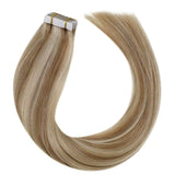 LaaVoo Tape in Hair Extensions Human Hair Highlight Blonde Seamless Soft Tape in Real Hair Extensions Golden Brown Highlight Light Blonde Tape on Blonde Hair Extensions Double Sided 20Pcs 50g 14”