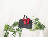 Kiwayo Black Makeup Bag/Cosmetic Bag/Toiletry Bag for Traveling Large Capacity with Handle, Zipper, Multi-Pockets | Purse/Tote Organizer Insert | Portable Handbag Storage Bag Gift with A Bow