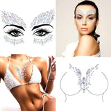 Chicque Rhinestone Face Gems Wings Chest Gem Crystal Eyes Face Stickers Jewels Body Rave Festival Party Face Jewelry for Women and Girls 2PCS