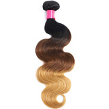 Misoun Ombre Brazilian Virgin Hair Body Wave Ombre Human hair 3 Tone T1B/4/27 Color, One Bundle Pc Weave Ombre Brazilian Hair Extension Weft (T1B/4/27,18Inch)