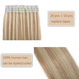 20 PCS Tape In Human Hair Extensions Double Side Tape Skin Weft Invisible Hair Extensions Hightlight Balayage Long Straight For Women (22'',50g/20pcs,#18P613 Ash Blonde&Bleach Blonde)