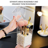 Makeup Brush Holder With Lid Cosmetic Brush Organizer Makeup Brush Display Case Dustproof Cosmetics Brush Storage Container with Free Pearls