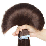 20" 100g Tape in Hair Extensions Remy Human Hair 40pcs #2 Dark Brown Straight Hair Seamless Skin Weft Glue in Hairpieces with Invisible Double Sided Tapes