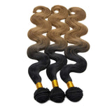 SEGO Synthetic Hair Bundles Sew in Hair Extensions Body Wave Wavy Soft as Human Hair Weave Hair Weft Extensions for Women #1BT27 Natural Black & Dark Blonde 3 Bundle 20 Inch 210g