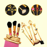 KUASU Sailor Moon Makeup Brush Set w/Pouch - Rose Gold Cosmetic Brushes With Sailor Moon Gems (JIN193)