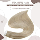 RUNATURE Blonde Tape in Hair Extensions Human Hair 18 Inch Ash Blonde Hair Extensions Mix Platinum Blonde Hair Extensions Tape in Natural Hair Glue in 50g 20 Pcs Invisible Tape in Remy Hair Extensions