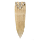 14 Inch Remy Clip in Hair Extensions 100% Human Hair 60g Thin Standard Weft 8 Pcs Clip on Human Hairpieces Medium Length Silky Straight Hair for Women Beauty #613 Bleach Blonde