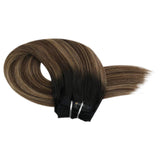 Moresoo 14 Inch Real Hair Extensions Clip in Human Hair Balayage Color Off Black #1B Fading to Brown #4 Mixed with Brown Remy Brazilian Hair Natural Hair Clip in Extensions 5pcs 70g
