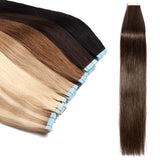 20 PCS Tape In Human Hair Extensions Seamless Skin Weft Invisible Hair Extensions Double Side Tape Hightlight Balayage Long Silk Straight For Women (20'',50g/20pcs,#2 Dark Brown)