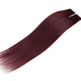 22 Inch Remy Tape in Human Hair Extensions 20pcs 50g #99J Wine Red Straight Hair Seamless Skin Weft Glue in Hairpieces with Invisible Double Sided Tape