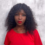 Kinky Curly Wigs with Bangs Grade 10A Virgin Human Hair Wigs for Black Women Kinky Human Hair Wigs with Bangs 150% Density Glueless None Lace Front Wigs Natural Black Color(18 inch)