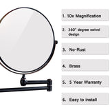 GURUN Wall Mounted Mirror Double Sided With 10X Magnification,Wall Mount Vanity Mirror Oil-Rubbed Bronze,No light,M1207O(8in,10x Magnification)