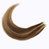 20 Inch Tape in Hair Extensions Remy Human Hair Extensions Se mi-Permanent Pre-taped Invisible Weft Color #4/27 Straight 20 pcs/50g (20", P4/27)