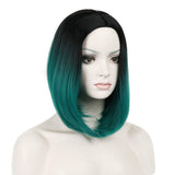 Winrase Middle Part Ombre Color Gradient Design Synthetic Short Straight Cosplay Daily Wigs with No Bangs Women Girls 12" Bob Wigs Included Wig Cap (Black-Dark Green)