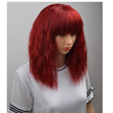 BERON 14" Women's Short Curly Bob Wig with Free Wig Cap (Wine Red)