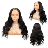 YAVVE U Part Human Hair Wig Brazilian U Part Wig Body Wave for Black Women Human Hair 100% Virgin Body Wave U Part Wig Human Hair 150% Density Natural Black Color (22 Inch U Part Wig)