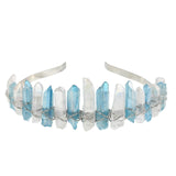 Raw Crystal Quartz Headband Crown - Rhinestone Tiara Mermaid Crown Headband for Women Bride Wedding Parties Hair Hoop (Transparent+Blue)