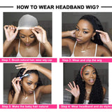 Kinky Curly Headband Wigs 100% Human Hair Glueless Brazilian Virgin Hair None Lace Front Wigs Full Machine Made Headband Wigs 130% Density for Natural Color（24inch）