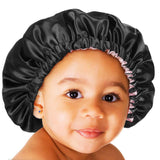 YANIBEST Baby Satin Bonnet Sleep Cap for Curly Hair - Double Layer Reversible Adjustable Silky Satin Cap for Teens Toddler Child(0-3T,Black)